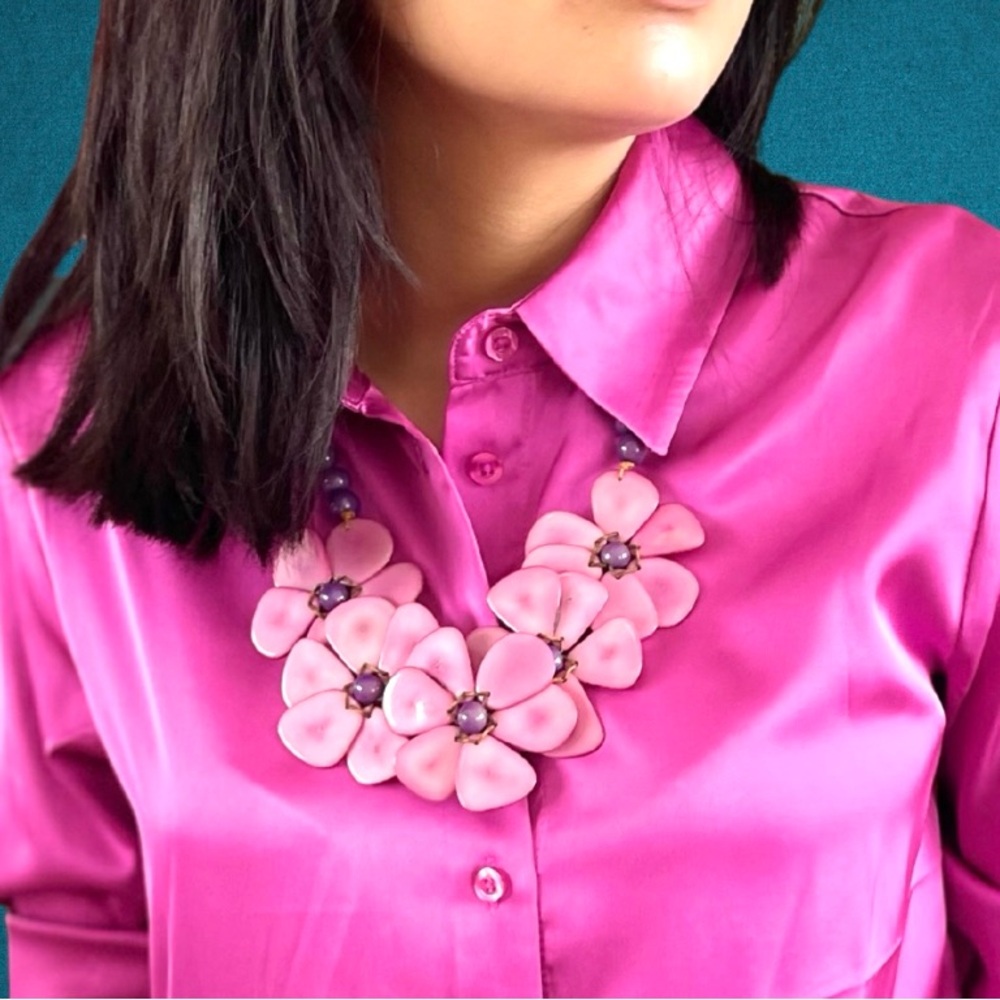 TAGUA FLOWER Necklace Handmade Tagua colorful unique statement jewelry boho